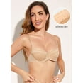 thumbnail image 3 of Deyllo Women's Balconette Push Up Bra Sexy Lace Lightly Padded Bra Underwire Demi Bras,Beige 40D, 3 of 7