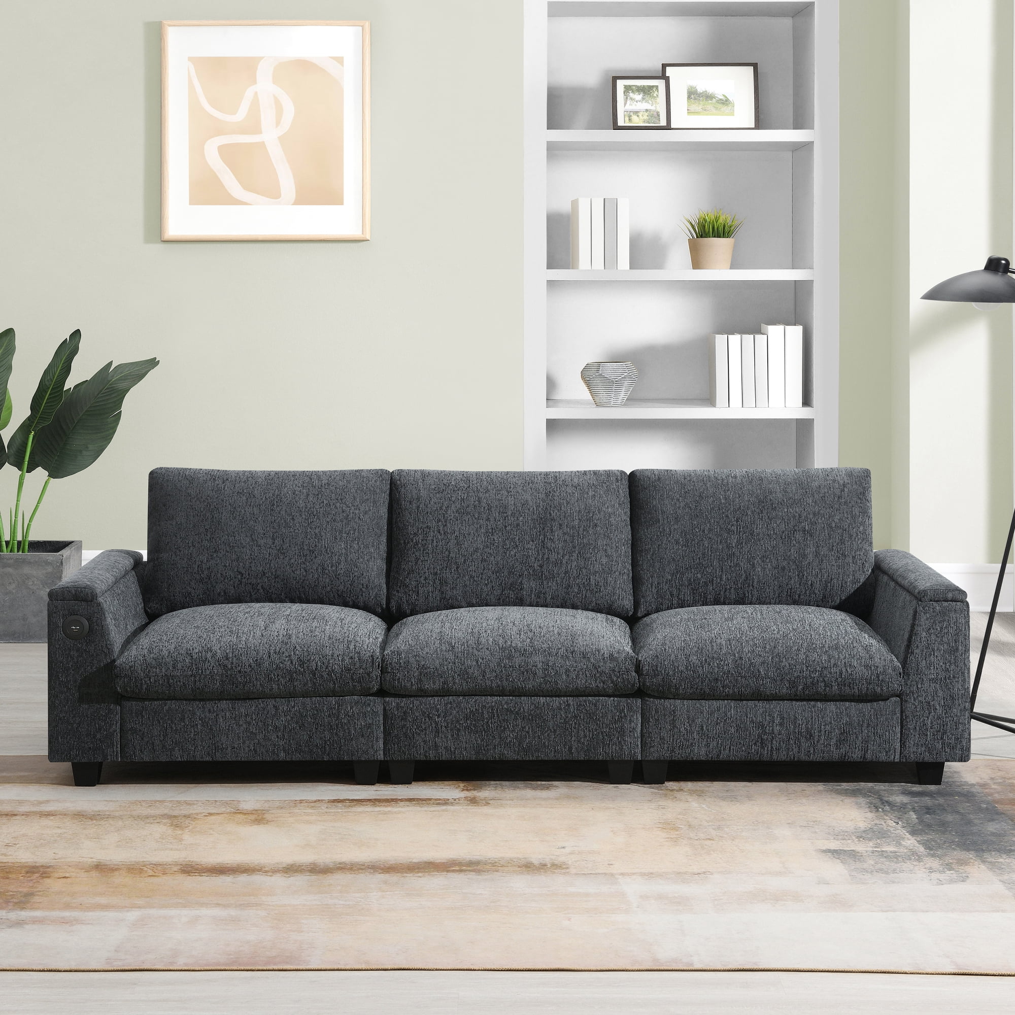 Sectional Sofa with Bluetooth Speaker,Comfy Cloud Couch Set with Drop Down Table,Cup Holders,USB Charger,Storage Armrest,Wide Seat Sofa