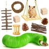 10PCs Hamster Chew Toys Set Natural Wooden Molar Toys Blocks Wreath Pine Nuts Swing Exercise Accessories for Small-sized Animals Hamsters Bunnies Rats Chinchillas Sugar Glider