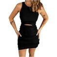 thumbnail image 1 of Bigersell Robes Hawaïennes pour Femmes Mode Été Col Rond Amincissant Robe Mini Sans Manches Style Boho 23515, Robe Maxi Noire G, 1 of 9