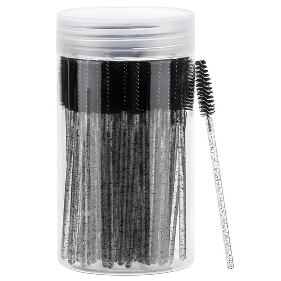 RAGUPEL 100 Pcs Disposable Eyebrow Spoolie Brush, Black Lash Wands with Storage Container