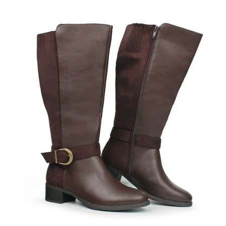 

Hawkwell Women s Extra Wide Calf Pull On Side Zipper Knee High Boots US 9.5 Brown
