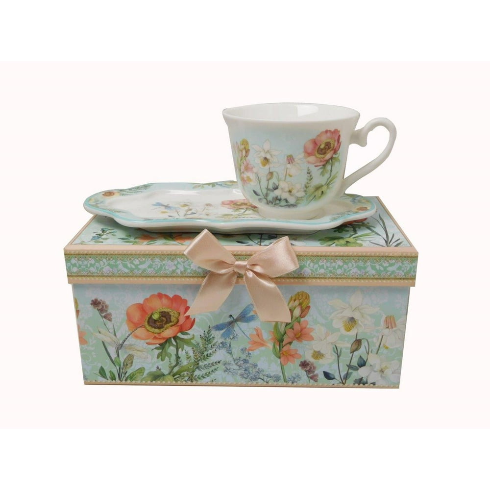 Elegantoss New Bone China Unique Tea/Coffee Cup 10 oz and Snack Saucer