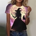 thumbnail image 2 of Jsaierl Halloween Shirts Women Funny Witch Graphic Tees Stretch Going Out Round Neck T-Shirts Short Sleeve Dressy Casual Blouse Tops Halloween Costumes,Sizes S-5XL, 2 of 7