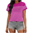 thumbnail image 2 of Soft Womens Striped Crop Top Casual Short Sleeve Crewneck T Shirt Boxy Relaxed Fit Summer Tee,Size L, 2 of 6