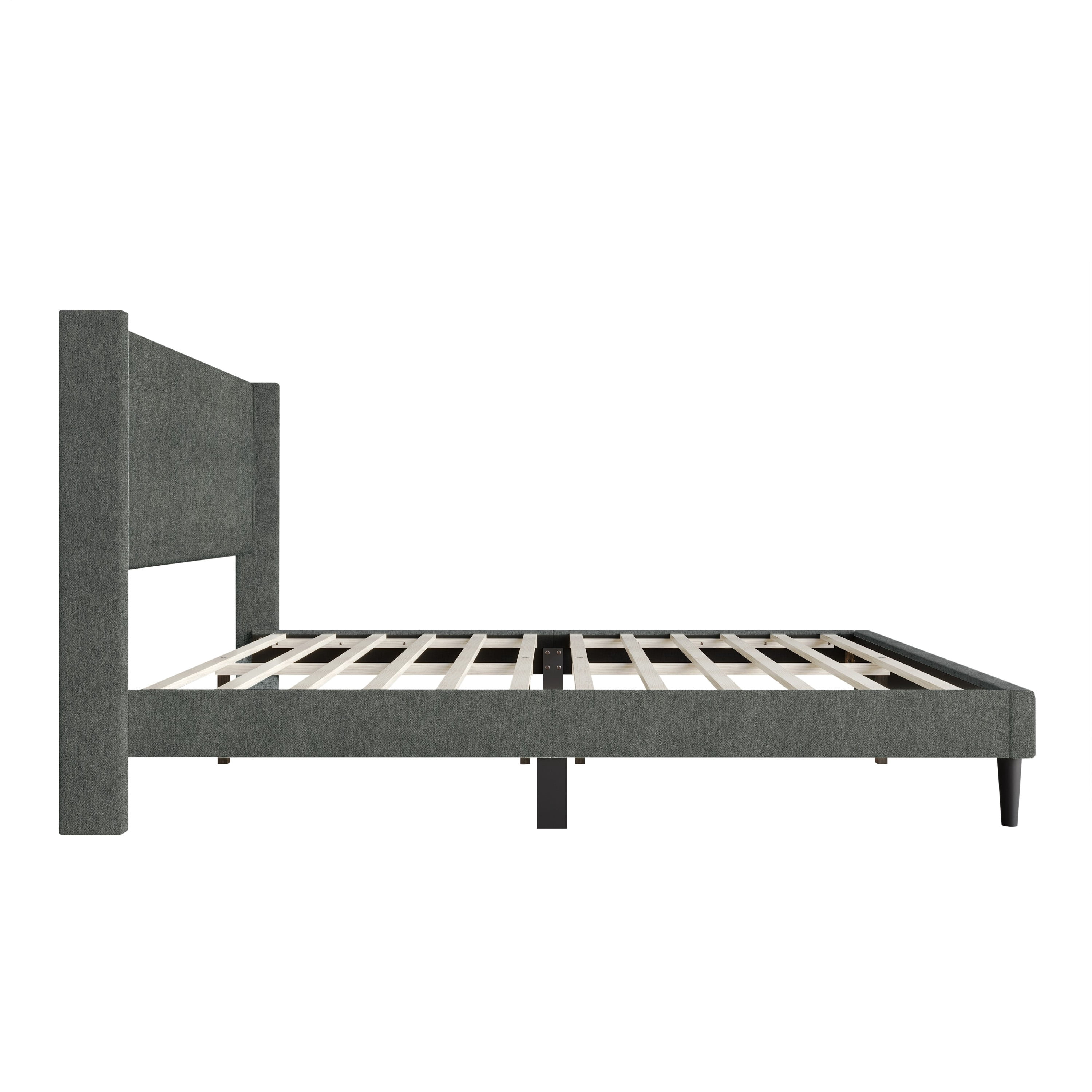 Home Design Bangor King Upholstered Wingback Platform Bed Frame, Linen, No Box Spring Required, Gray