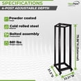 thumbnail image 4 of NavePoint 42U 4 Post Server Rack – Open Frame Rack for 19 Inch Equipment, Adjustable Depth 4-Post Network Rack with Casters Wheels, 42U Server Rack 881lbs Capacity, Black, 4 of 5