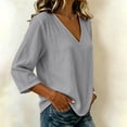 thumbnail image 5 of yoeyez Womens 3/4 Sleeve Length Tops Cotton Gauze V Neck Tshirts Casual Loose Fit Classic Tunic Tee Fall Fashion 2026 Going Out Top Gray,S, 5 of 6