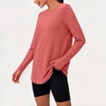 thumbnail image 4 of Qgtaibl Women Long Sleeve Workout Shirts Crew Neck Curved Hem Thumb Hole Tops Moisture Wicking Loose Fit Athletic Tees for Running Gym Fitness Pink L, 4 of 8