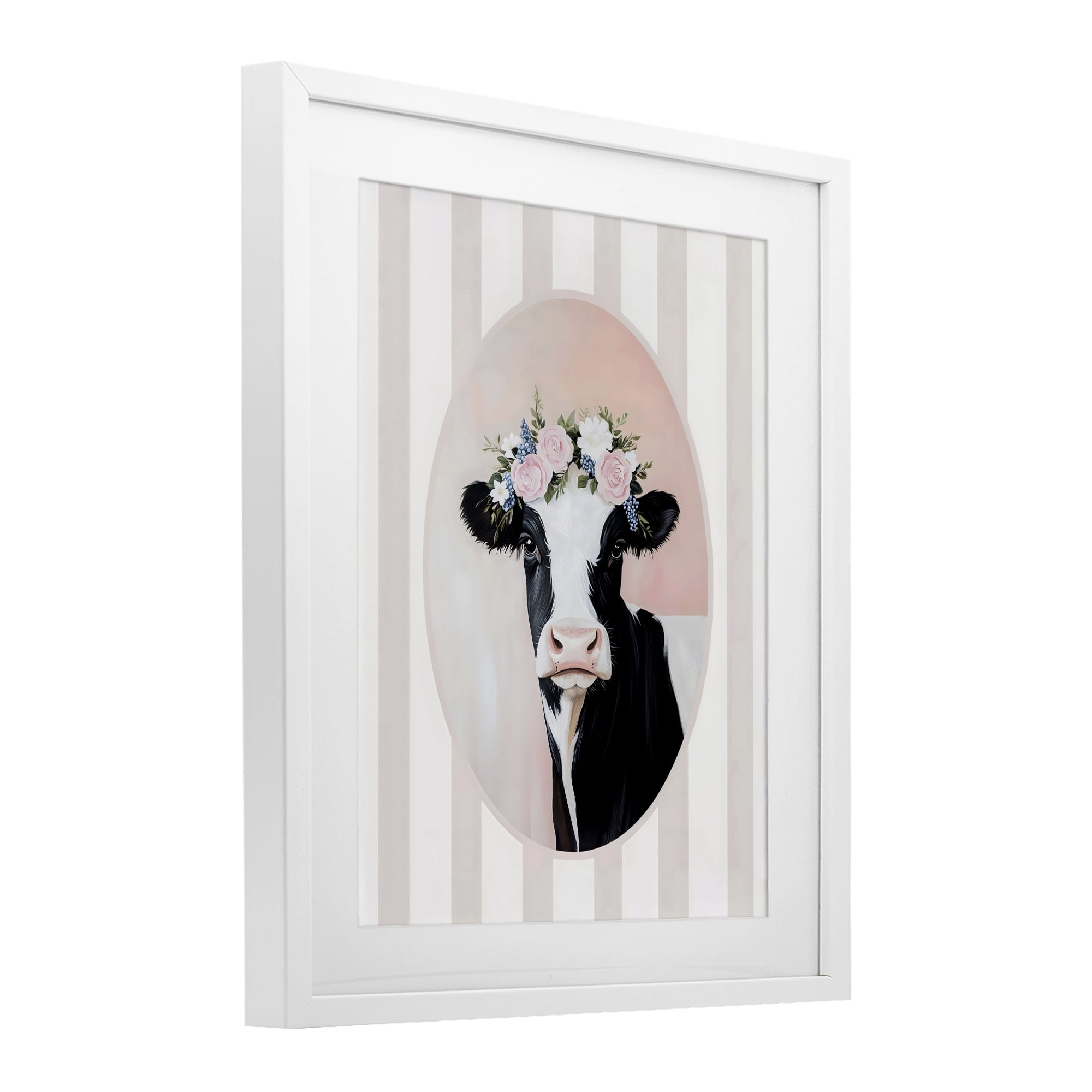 Stupell Industries Soft Cow with Floral Crown White Framed Print Under Glass, design by Arlington Prints