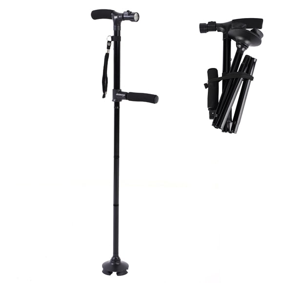 Bastón plegable, luz LED plegable, bastón ajustable de seguridad, bastón antideslizante, respuesta rápida Jadeshay A