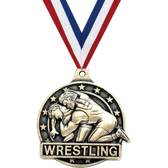 Wrestling Medals, 2" Gold Diecast Wrestling Medal Award 1 Pack