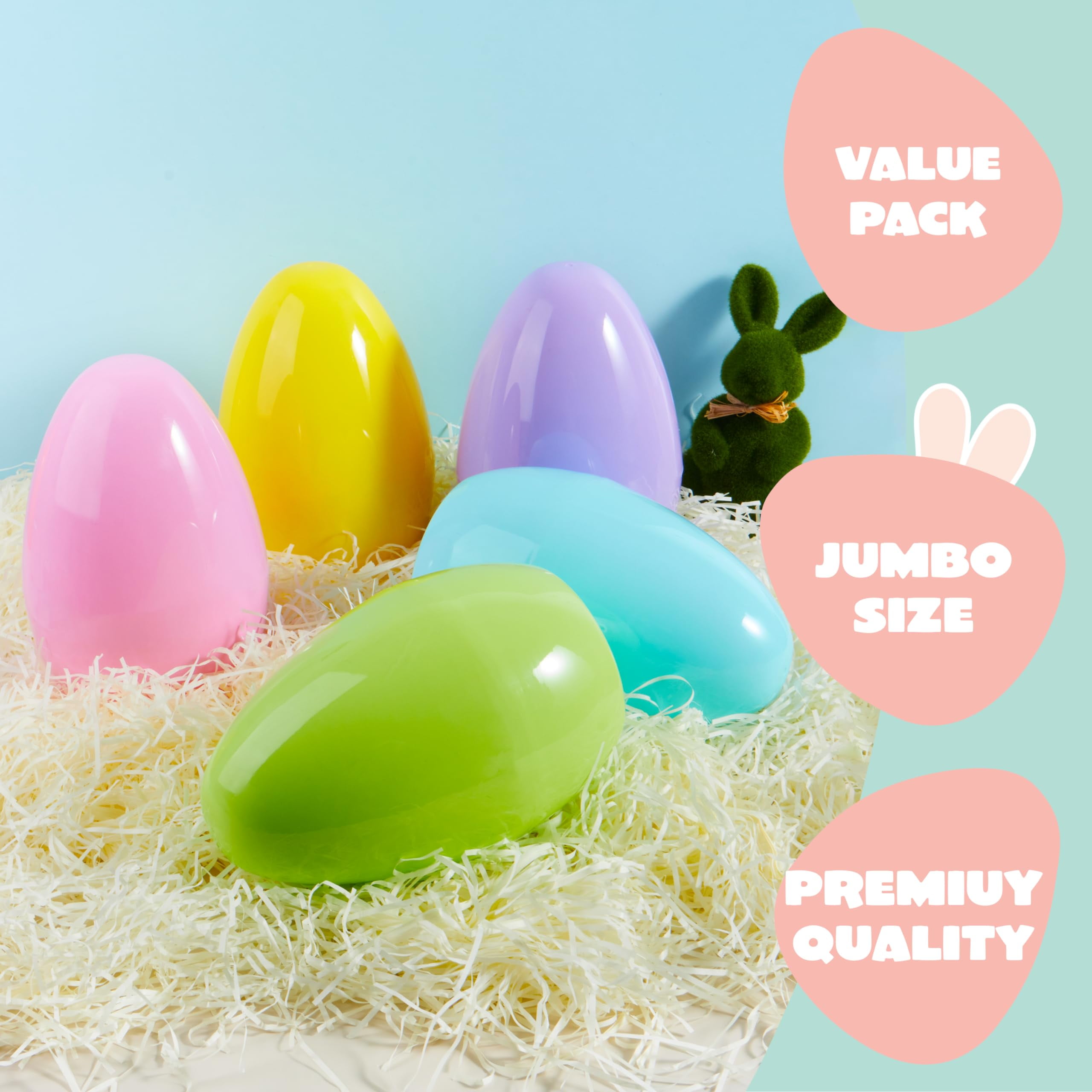 Joyfy 10" Large Easter Eggs, 6 PCS Pastel Plastic Empty Easter Eggs, Fillable Jumbo Easter Eggs for Easter Egg Hunt, Party Favor, Classroom Prize, Decoration