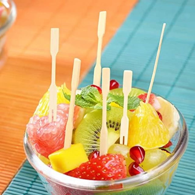 Mini tenedores de bambú de 3,5 pulgadas, pequeños para aperitivos, tenedores para cócteles y frutas, palillos para aperitivos