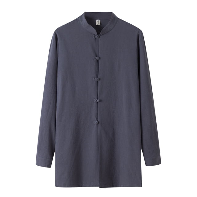 Camisas s Para Hombre Manga Corta Traje Tang para hombre Camisa de gabardina larga con cuello levantado y hebilla de disco de color sólido (Grey, XXL)