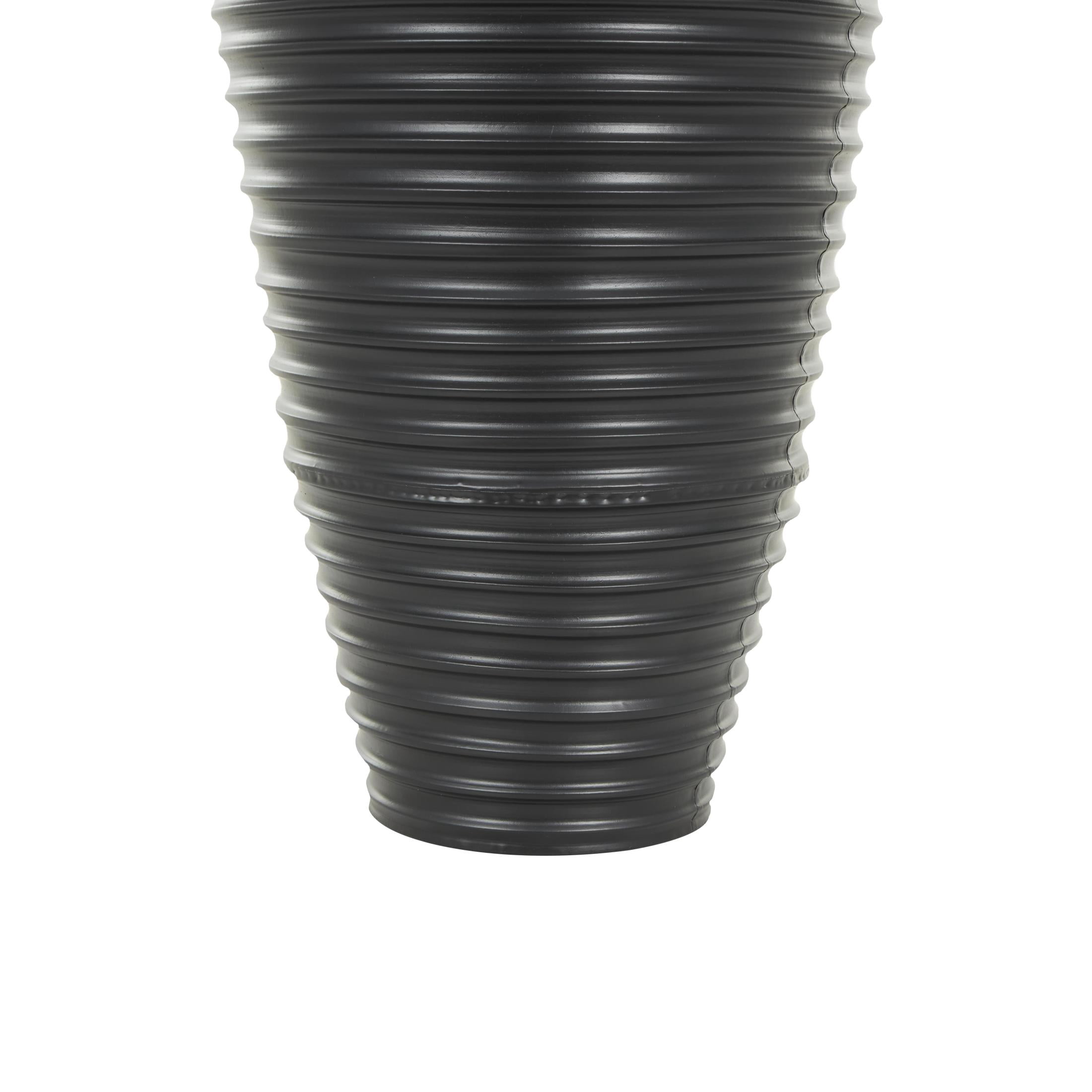 DecMode 46", 35", 27"H Ribbed Tall Floor Black Metal Vase with Horizontal Grooves, Set of 3