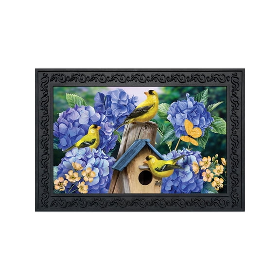 Briarwood Lane Spring Doormat 30x18 Indoor Outdoor Goldfinches and Hydrangea For Spring Doormat