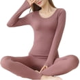 thumbnail image 1 of Qarigey Ropa interior térmica para mujer, niñas, diseño Simple, Color sólido, Tops cálidos, pantalones para mujer, invierno, otoño, tiempo libre, Ropa interior Violeta Qarigey AP013319-04, 1 of 6