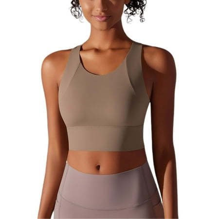 JGGSPWM Women s High Support Padded Sports Bra Tank Top Seamless Workout Yoga Exercise Sport Bra Coffee L