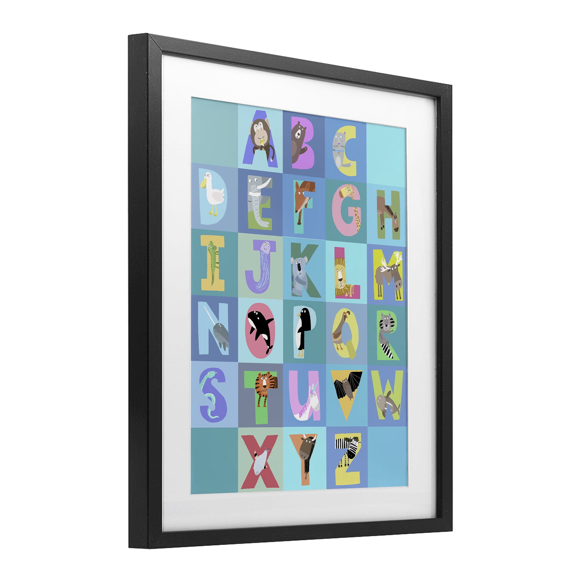 Stupell Industries Animal Alphabet in Blue Black Framed Print Under Glass, design by Carla Daly