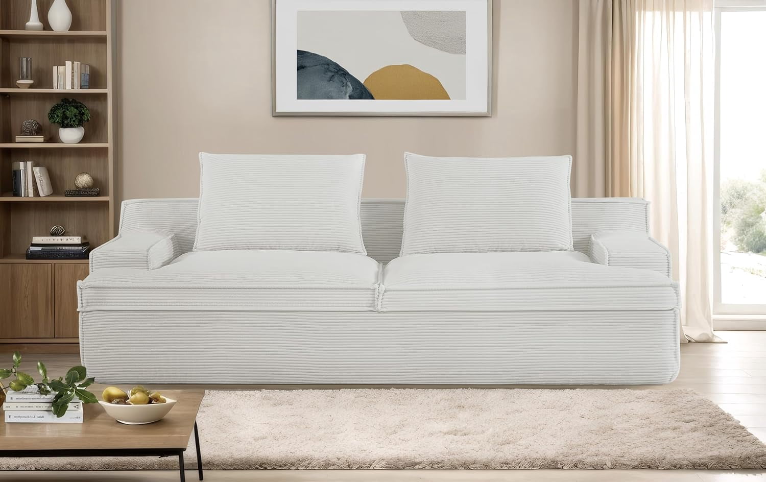 US Pride Furniture Oversized Full Foam 4 Seater Couch for Living Room Upholstered in Soft Corduroy Fabric, No Assembly, 90 Inch Wide, Ivory