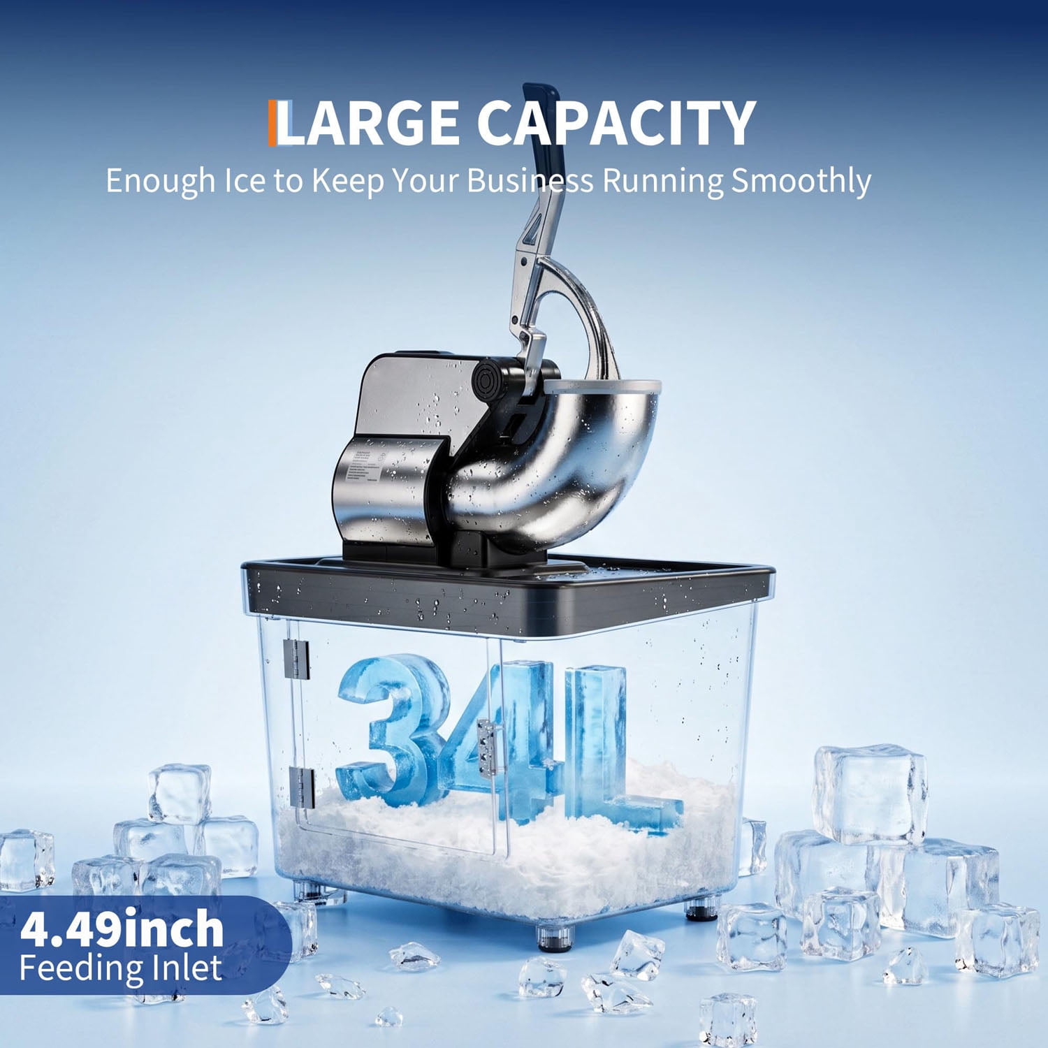 Gaderth Commercial Ice Crusher Machine with 4 Blades, 350W Stainless Steel Snow Cone Machine, 2000RPM 750LBS/H Ice Shaver with 2LBS Hopper Capacity for Home Use, Bars, Cafes, Parties