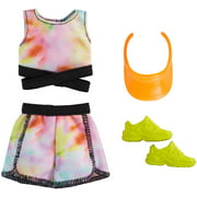 ​Barbie Fashion Pack with Tie-Dye Athletic top & Shorts, Orange Visor & Yellow Sneakers, Doll Clothes for Kids 3 to 8 Years Old