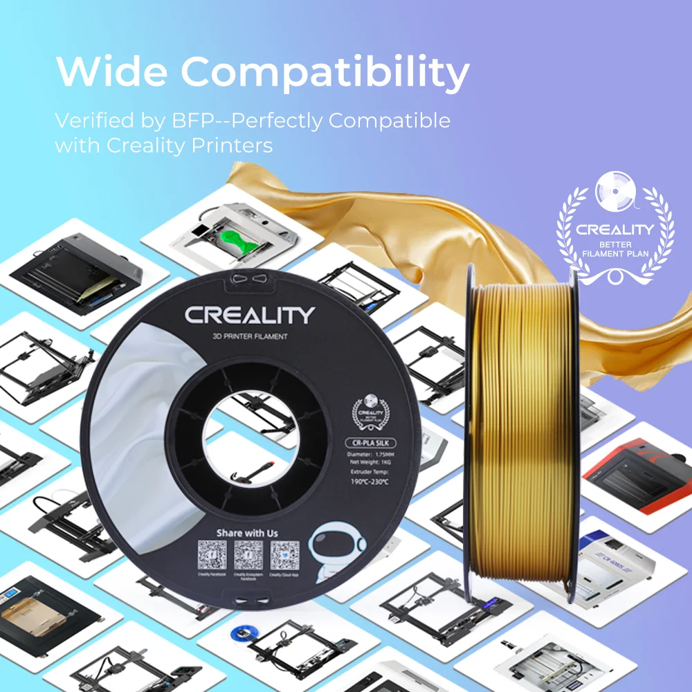 Creality Official 3D Printer Filament 2 Packs 1.75mm Silk PLA Filament Pro, Smooth and High Gloss Silk PLA Dimensional Accuracy ±0.03mm for All Fused Deposition Modeling Printers