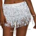 thumbnail image 6 of sunsanly Women Belly Dance Skirt Chain Tassel Sequin 3-layer Lace-up Bohemian Clubwear Performance Mini Waist Wrap Latin Dance Practice Short Skirt Hip Waist Scarf, 6 of 8