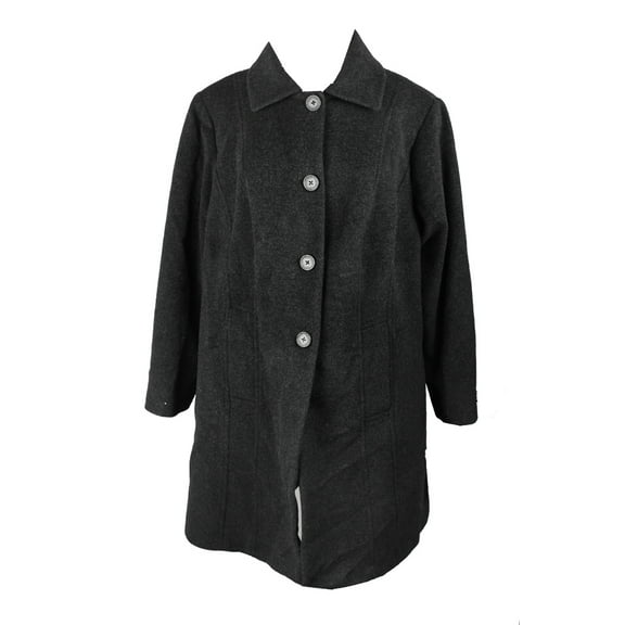 Anne Klein Womens Plus Size Black Single-Breasted Walker Coat 20W