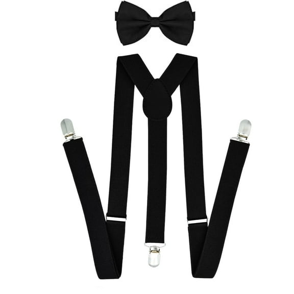 Wowstyle Suspenders for Men Black Suspenders Adjustable Elastic Suspender Bow Tie Braces Clips and Y Back Clip