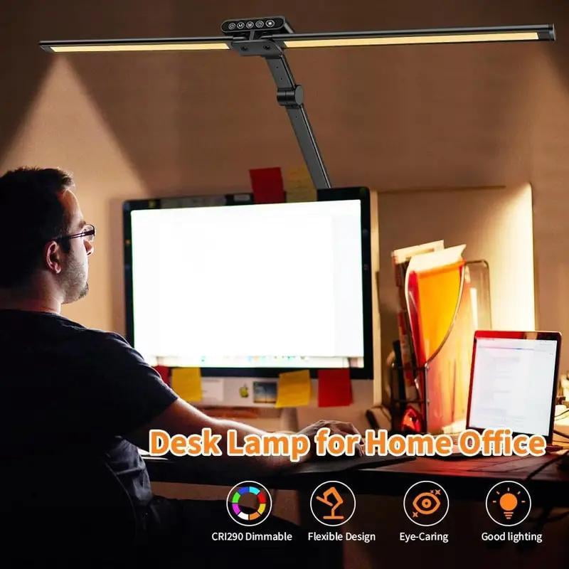Led Desk Lamp with Clamp 24W Desk Lamps for Home Office Desk Lamp with Touch Function and Wireless Nemory Function, 5 Dimming Design (3000K-6000K) Double Head