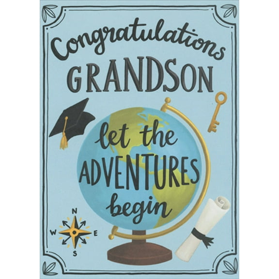 RSVP Let the Adventures Begin: Globe on Stand Graduation Congratulations Card for Grandson