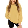 thumbnail image 4 of FAVIPT Girls Fleece Lined Solid Sweatshirt Ribbed Trim Side Split Crewneck Tops Winter Warm Cute Y2K Pullover Yellow,12-13 Years, 4 of 8