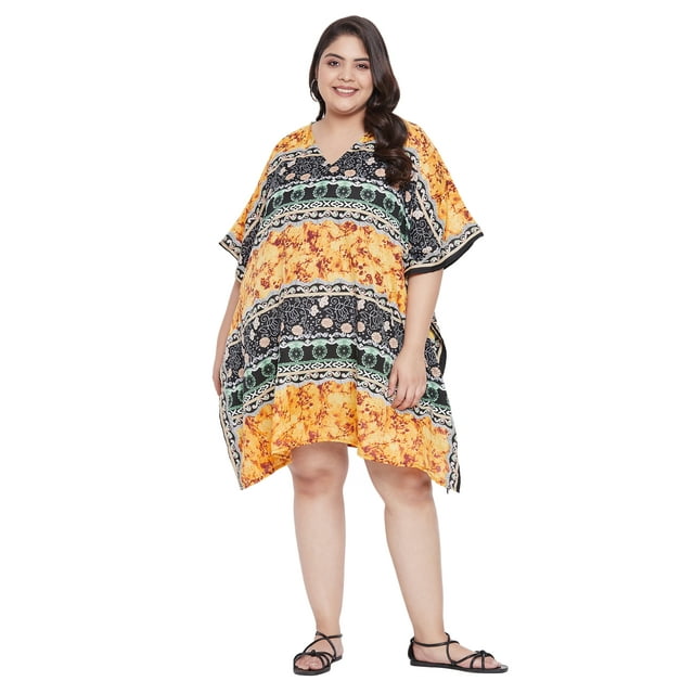 Oussum Robe Tunique pour Femmes, Manches Courtes 3/4, Caftan pour Dames, Robes Décontractées