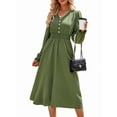 thumbnail image 2 of Mini V Neck Long Sleeve Dress for Women A-Line High Waisted Casual Flowy Dress for Cocktail Wedding Guest Green L, 2 of 9