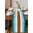 thumbnail image 4 of ERUNPONLY Modern Brown Teal Table Runner - 72 Inch Long Boho Contemporary Geometric Striped Cotton and Linen Blended Dress Scarves Farmhouse Table Runner for Kitchen Dining, Coffee Table, 16" x 72", 4 of 8