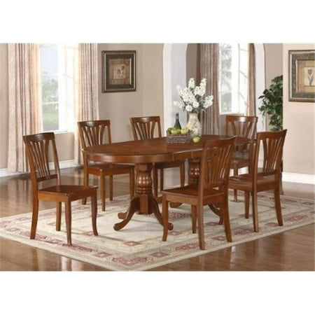 - Wooden Imports Furniture PLPS9-SBR-W 9PC Plainville Table with Double Pedestal &8 Piccasso Wood Seat Chairs in Saddle Brown Color Finish