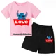 thumbnail image 3 of Conjunto de camiseta de dos piezas con puntadas bonitas para bebé y niño, cuello redondo, informal, manga corta, pantalones cortos de manga corta para niña, 3 of 5