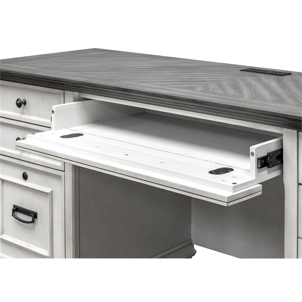 Pemberly Row Contemporary White Wood Double Pedestal Desk Executive Desk