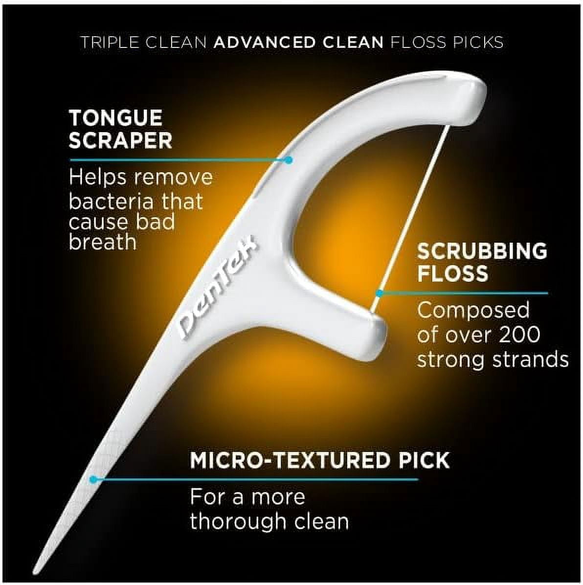 DenTek Triple Clean Advanced Floss Picks, No Break & No Shred Floss, 150 Count. (Pack of 4)