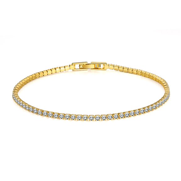 Lihong Pure 925 Silver Jewelry 18CM Tennis Bracelet 2mm Zirconia Anniversary Gift Real Sterling Silver Bangle Bracelets
