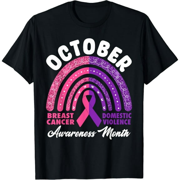 Domestic Violence & Breast Cancer Awareness Month Rainbow T-Shirt