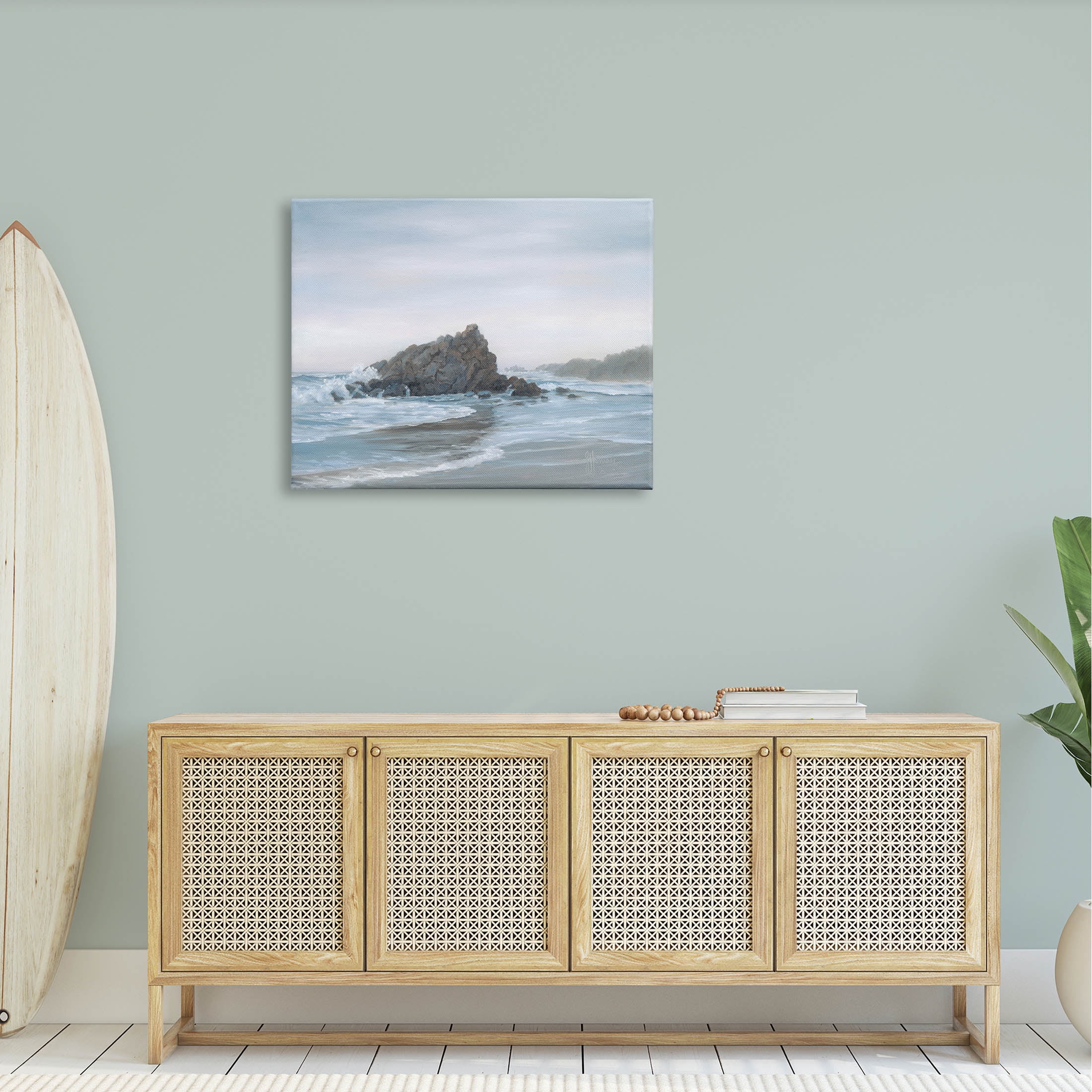 Crashing Waves Rocky Beach Coastal Painting Gallery Wrapped Canvas Print Wall Art