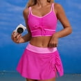 thumbnail image 4 of Vhkiploz 2 Piece Tankini Swimsuit for Women Pleated Drawstring Tank Top with High Waist Skirt Summer Swim Skirt Set Beach Pool Party Outfit Bathing Suit Hot Pink L, 4 of 5
