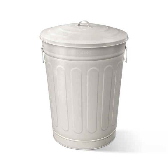 13-Gallon Beige Galvanized Steel Round Fire Resistant Trash Can with Lid