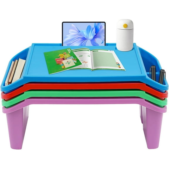 Miumaeov Lap Desk Tray with Storage Plastic Breakfast Laptop Trays with Side Pockets and Slot Portable Lap Bed Table for Writing Eating Game