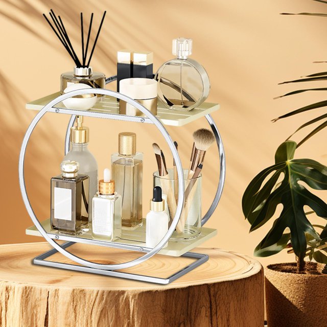 Organizador de encimeras de baño, estante de almacenamiento, organizador de maquillaje, estante de bandeja cosmética para el cuidado de la piel para plateado