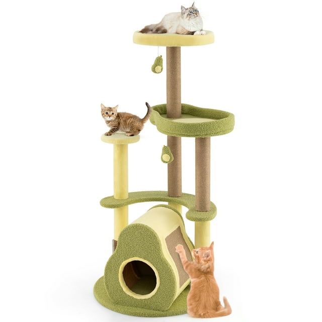 Gymax Arbre à Chat Avocat Tour à Chat à Plusieurs Niveaux avec Condo Privé Brosse d'Auto-toilettage pour Chat