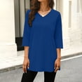 thumbnail image 2 of Dagugfen Tunic Tops for Women Loose Fitted 3/4 Sleeve Crew Neck Long Shirts Side Slit Casual Leisure Shirts Solid Color, 2 of 7